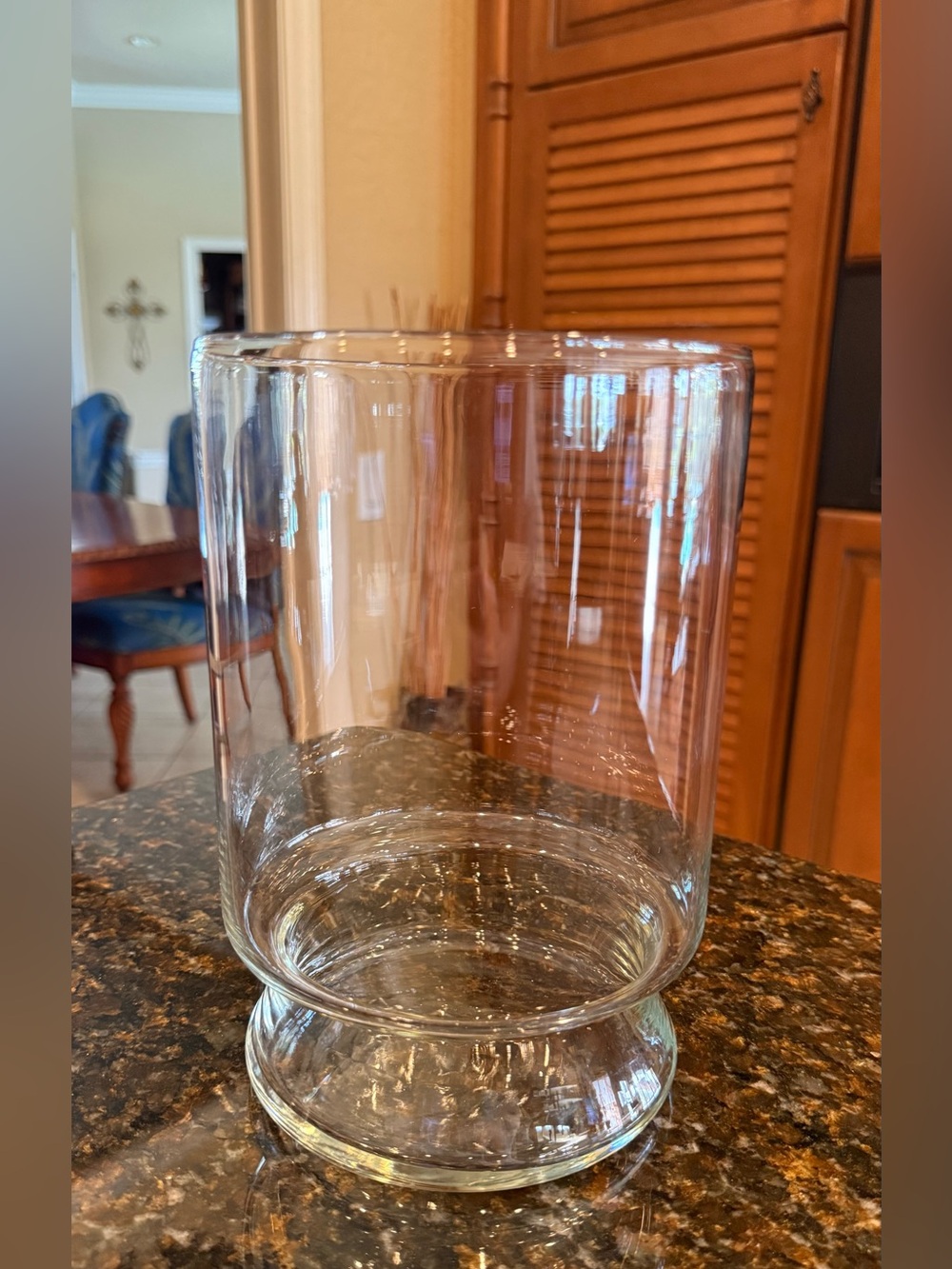 Vintage Clear Glass Footed Hurricane Vase / Candle Holder - 8" Tall